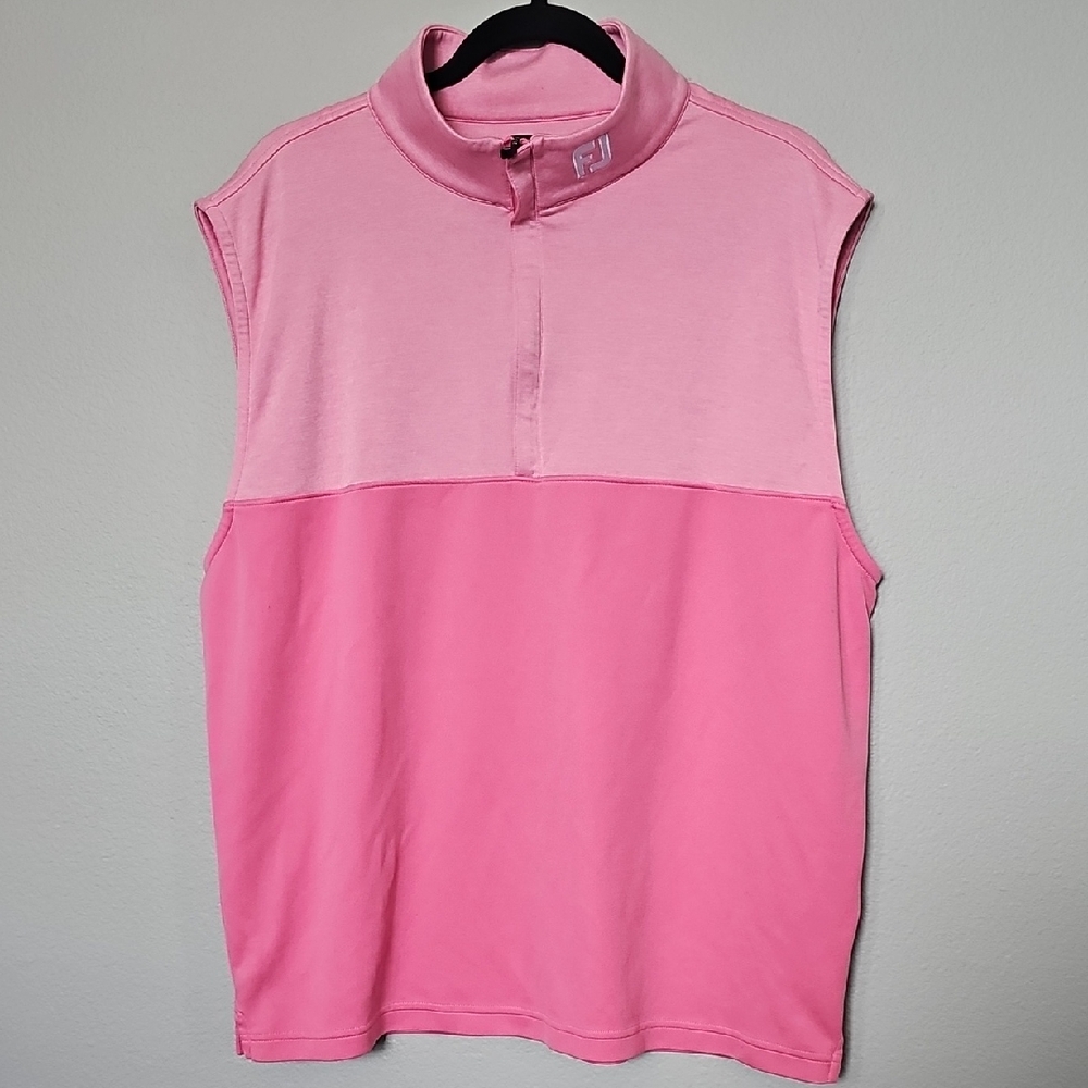 Footjoy Men's Heathered Yoke Colorblock Pink Sleeveless Half Zip Vest Large